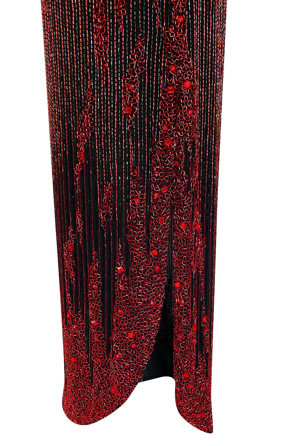 Cosmo Cover Documented Fall 1983 Bob Mackie Couture Red Glass Beaded & Silk Chiffon Halter Back Dress