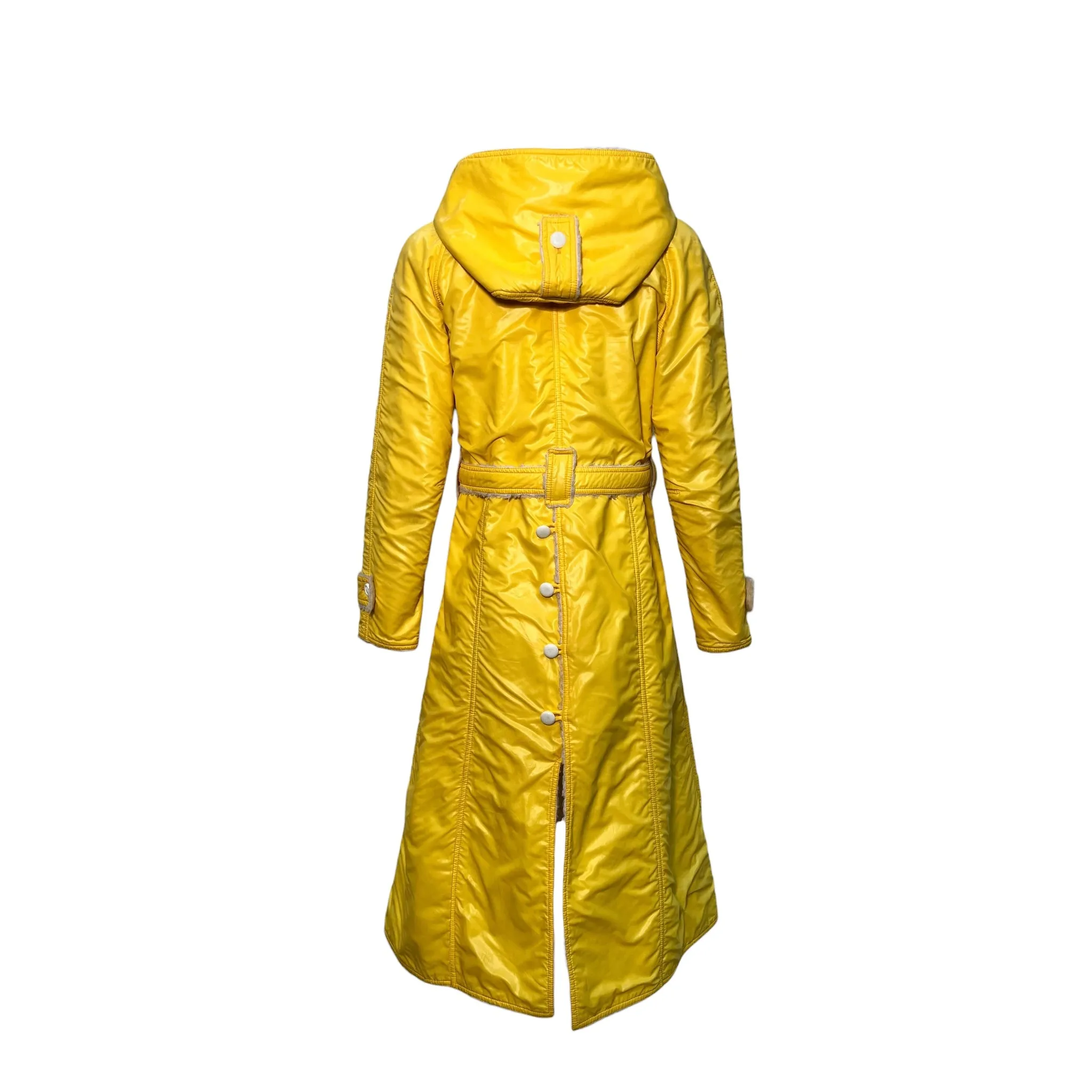 Courreges Hyperbole Early 1970's Yellow Nylon Sherpa Lined Raincoat Dress