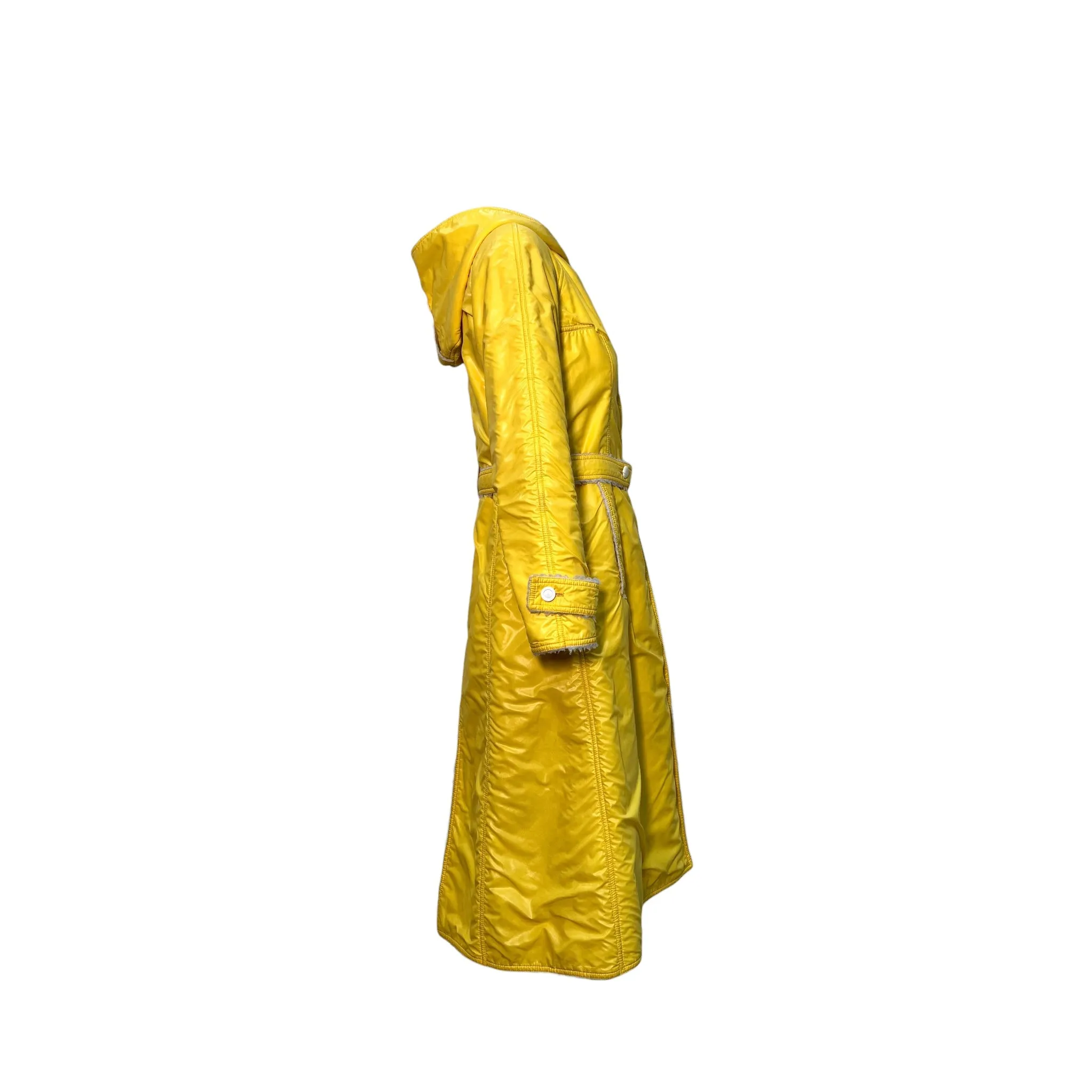 Courreges Hyperbole Early 1970's Yellow Nylon Sherpa Lined Raincoat Dress
