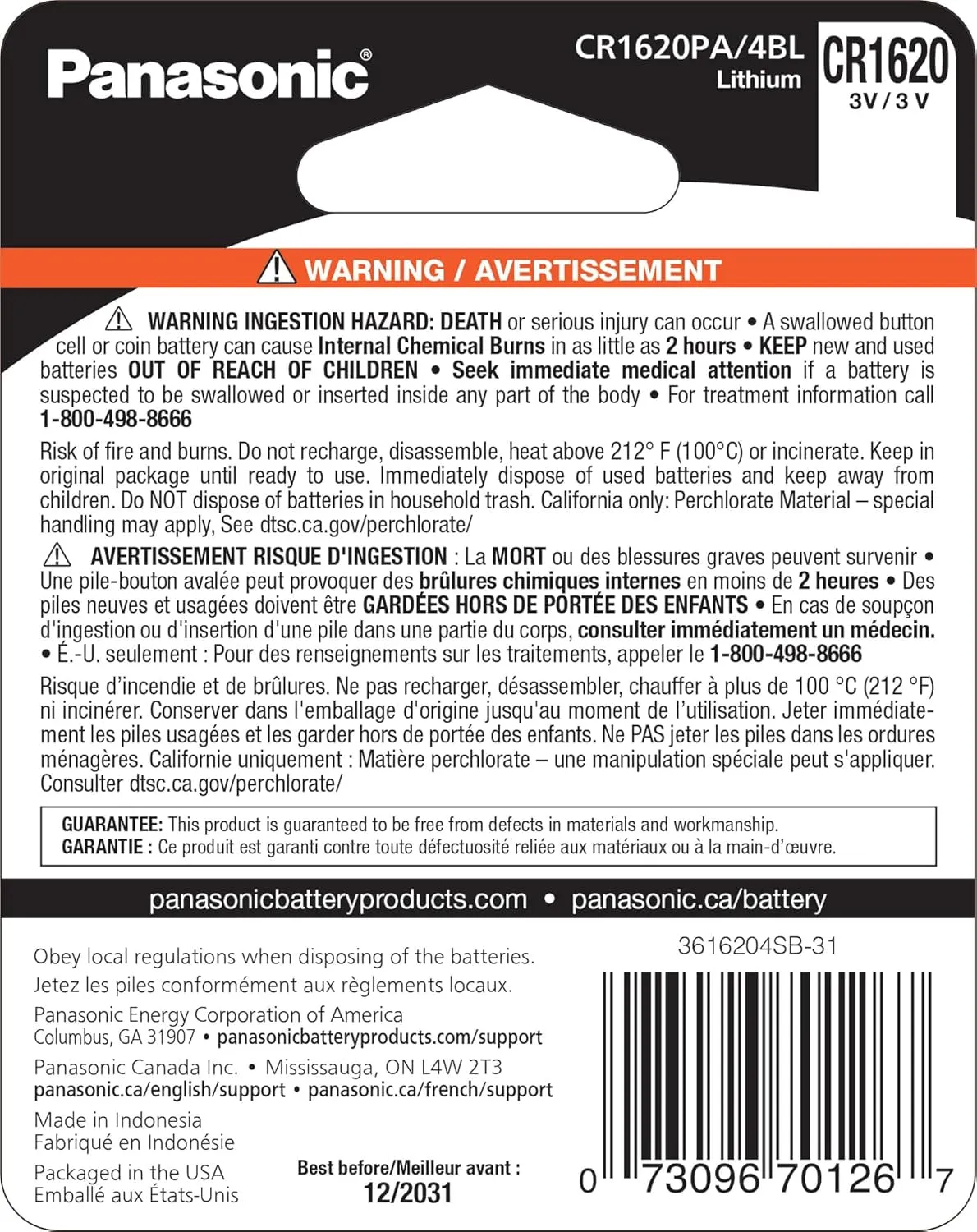 CR1620 3.0 Volt Long Lasting Lithium Coin Cell Batteries in Child Resistant, Standards Based Packaging, 4-Battery Pack