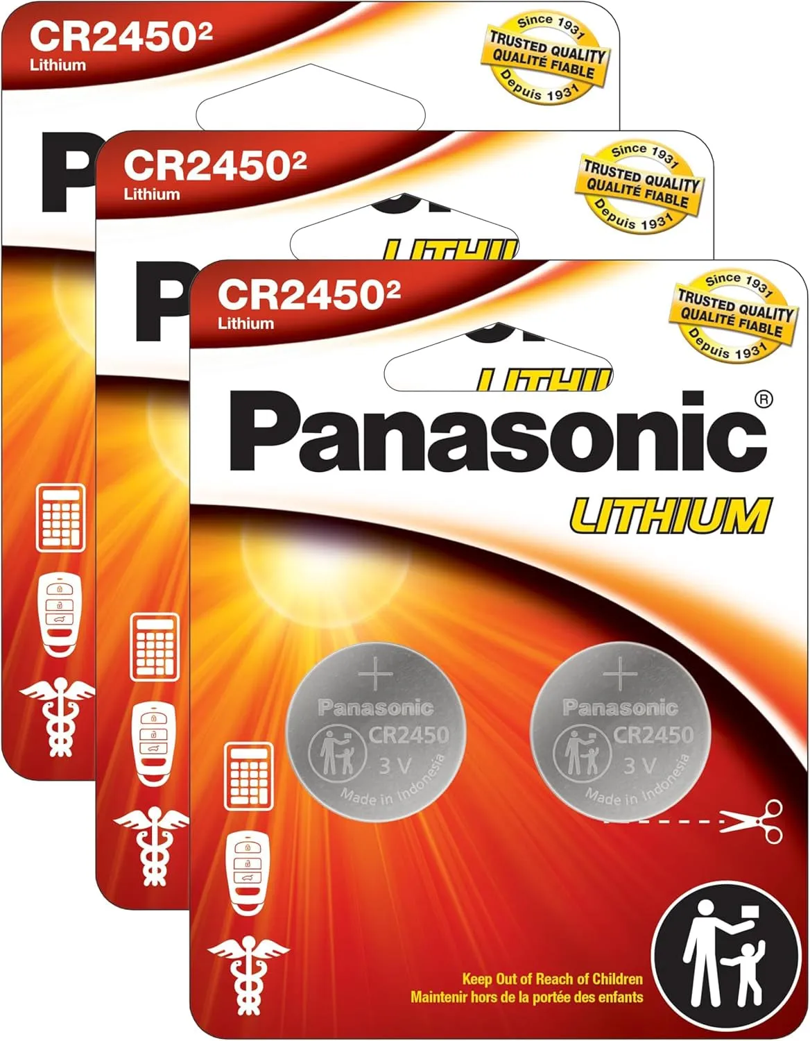 CR2450 3.0 Volt Long Lasting Lithium Coin Cell Batteries in Child Resistant, Standards Based Packaging, 2-Battery Pack