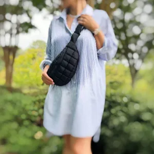 Crossbody Puffy Banana Shape Sling Bag – Quilted Nylon
