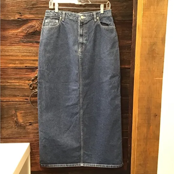 Crossroads Womens Vintage Denim Maxi Jean Skirt Size L Retro Full Length Retro