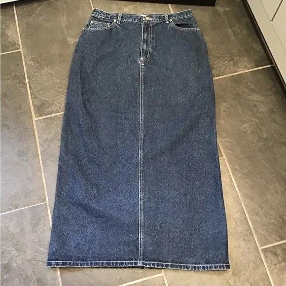 Crossroads Womens Vintage Denim Maxi Jean Skirt Size L Retro Full Length Retro