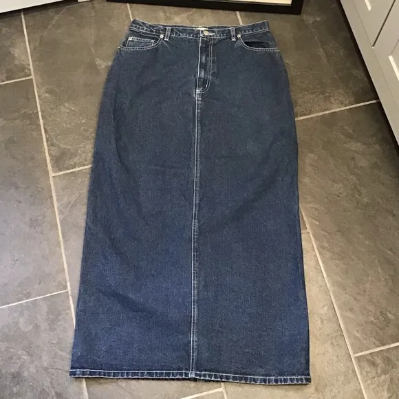 Crossroads Womens Vintage Denim Maxi Jean Skirt Size L Retro Full Length Retro
