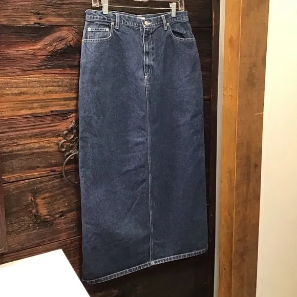 Crossroads Womens Vintage Denim Maxi Jean Skirt Size L Retro Full Length Retro