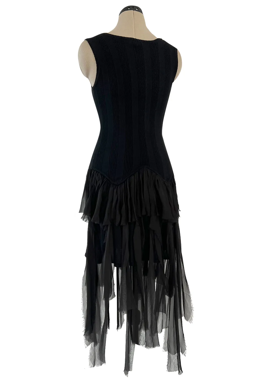 Cruise 2002 Chanel by Karl Lagerfel Cashmere Knit Dress w Silk Chiffon Ribbon Skirt