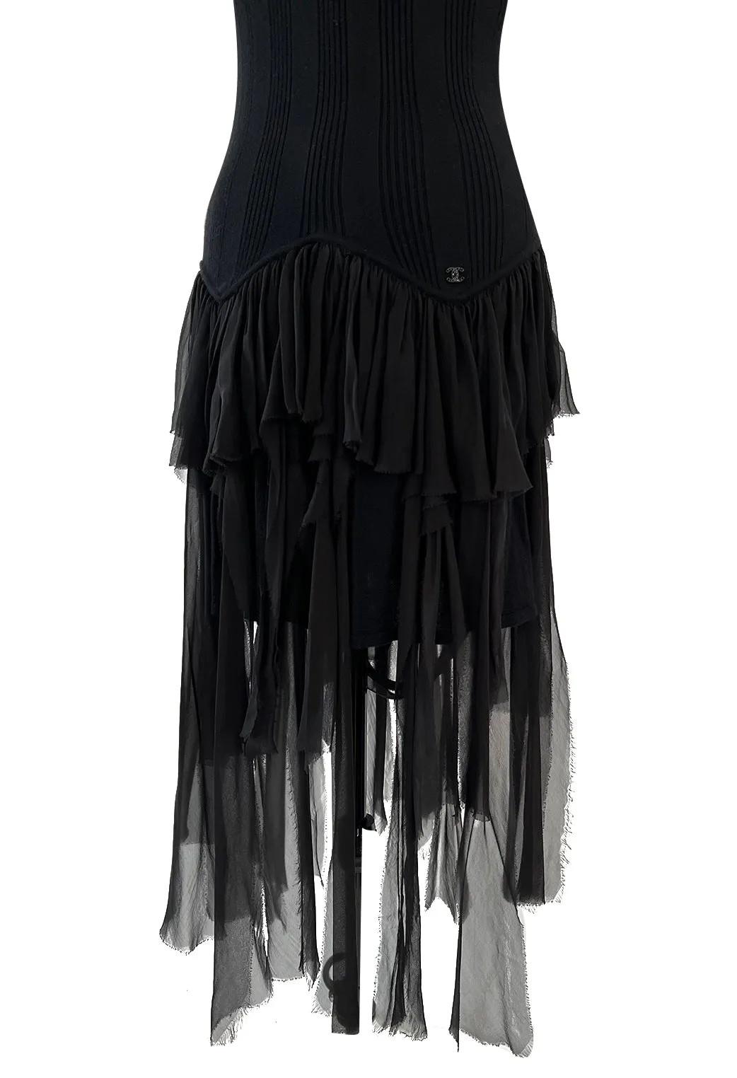 Cruise 2002 Chanel by Karl Lagerfel Cashmere Knit Dress w Silk Chiffon Ribbon Skirt