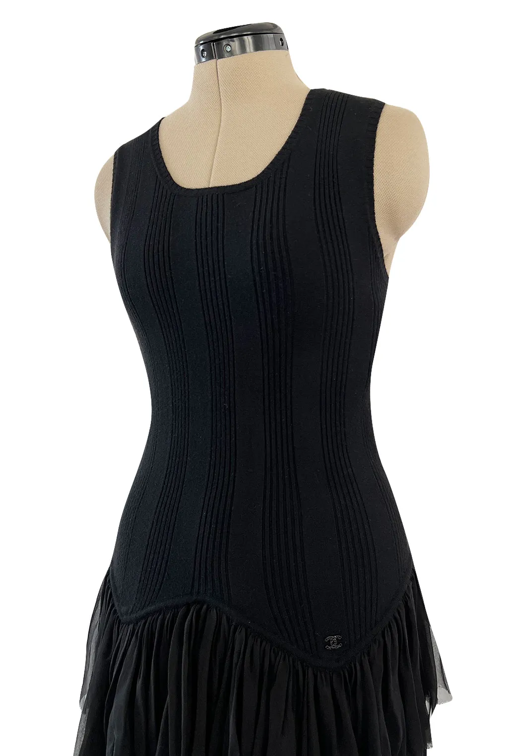Cruise 2002 Chanel by Karl Lagerfel Cashmere Knit Dress w Silk Chiffon Ribbon Skirt