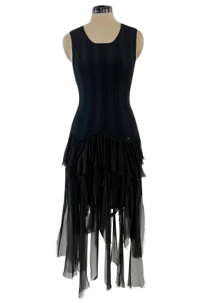 Cruise 2002 Chanel by Karl Lagerfel Cashmere Knit Dress w Silk Chiffon Ribbon Skirt