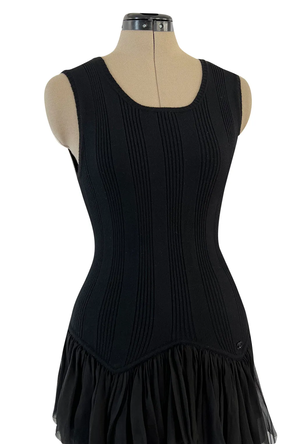Cruise 2002 Chanel by Karl Lagerfel Cashmere Knit Dress w Silk Chiffon Ribbon Skirt