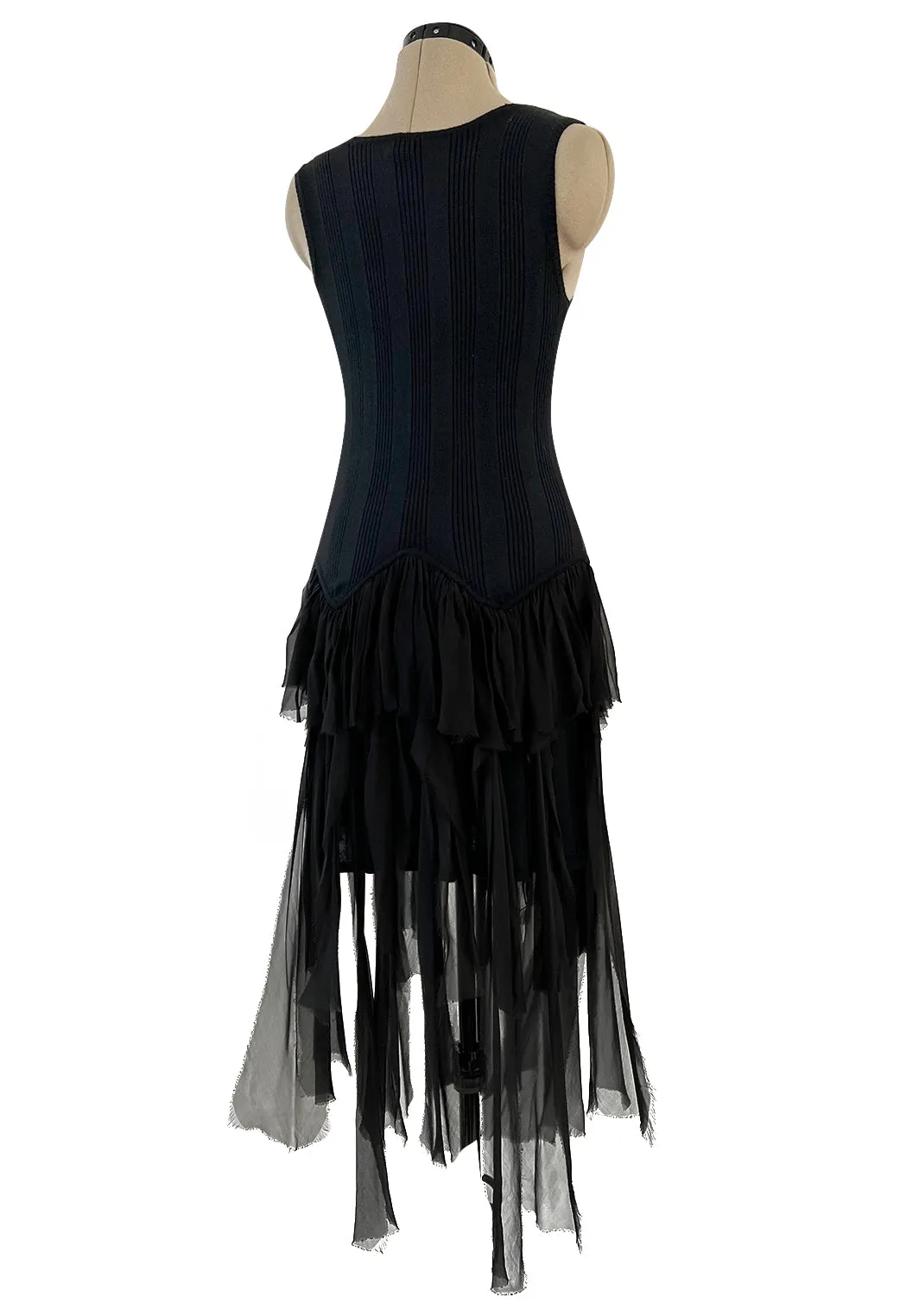 Cruise 2002 Chanel by Karl Lagerfel Cashmere Knit Dress w Silk Chiffon Ribbon Skirt