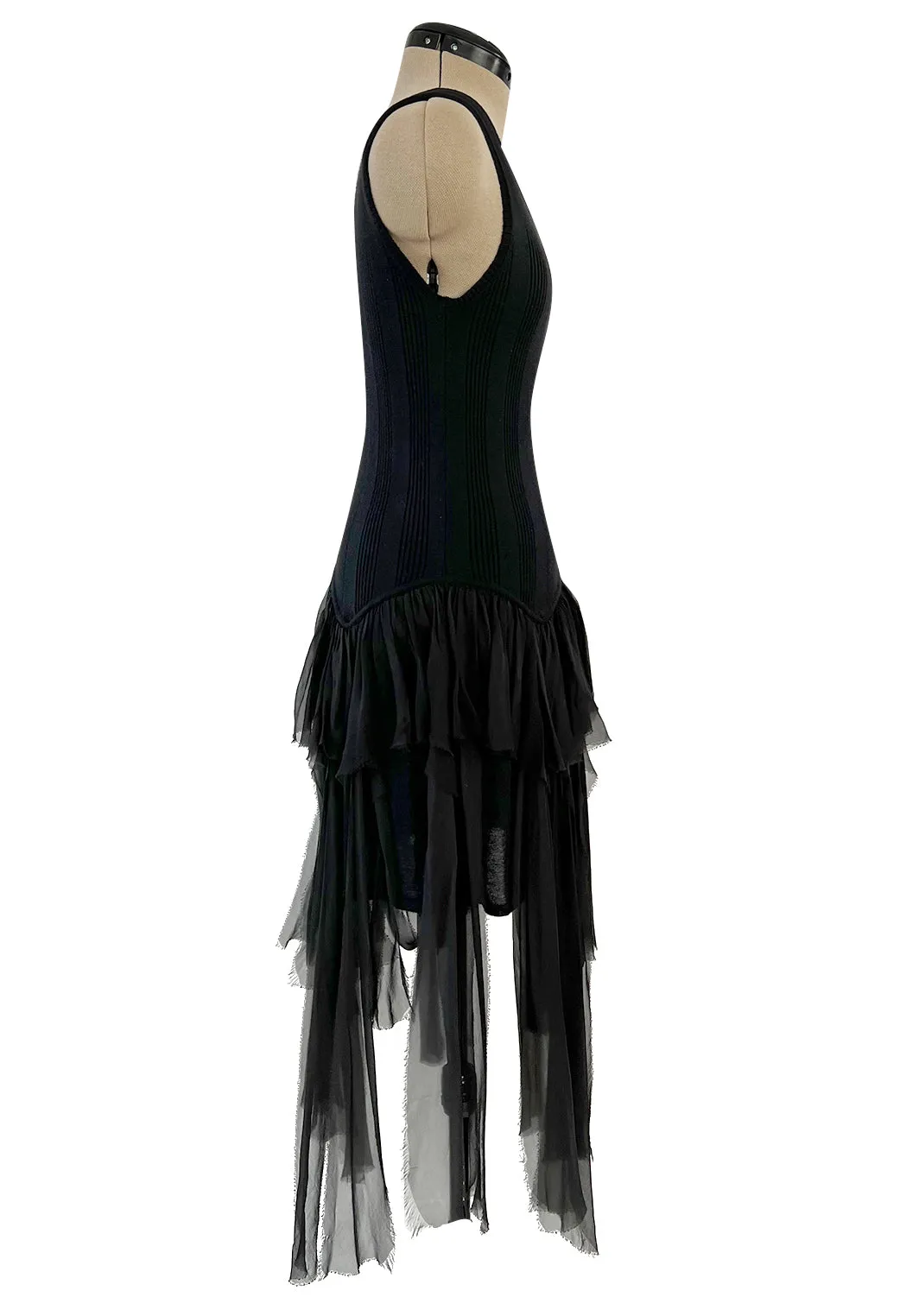 Cruise 2002 Chanel by Karl Lagerfel Cashmere Knit Dress w Silk Chiffon Ribbon Skirt