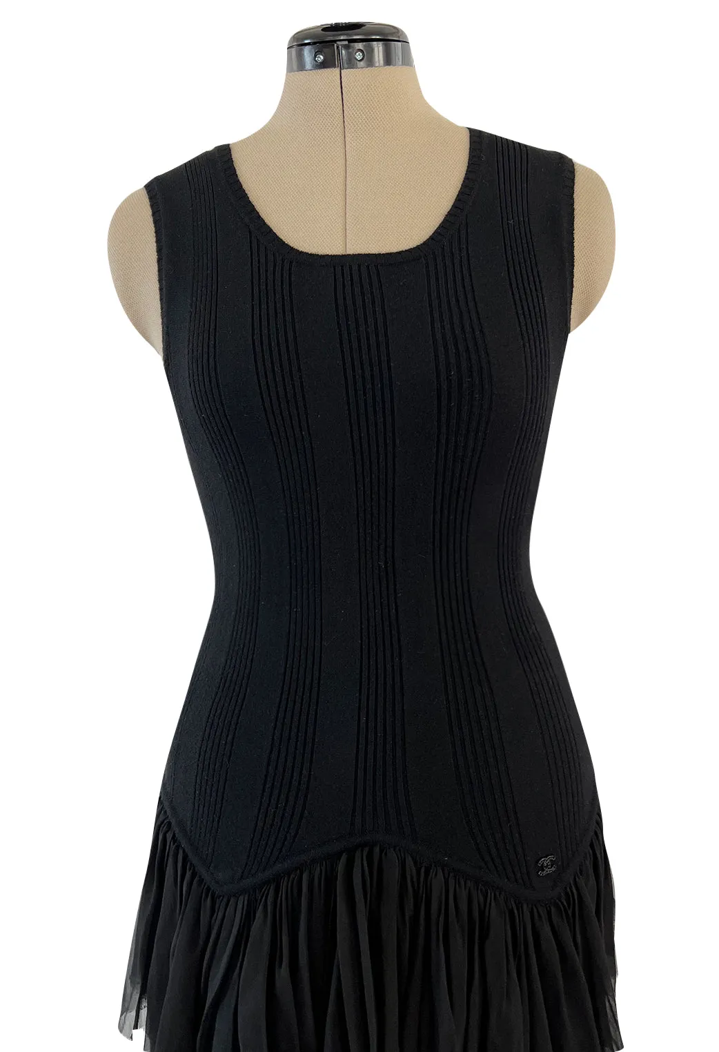 Cruise 2002 Chanel by Karl Lagerfel Cashmere Knit Dress w Silk Chiffon Ribbon Skirt