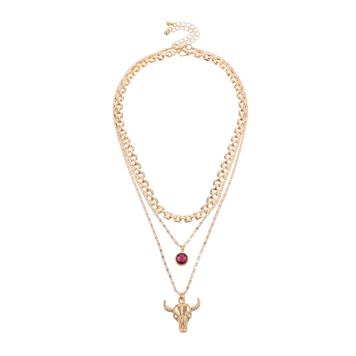 Crystal & 18K Gold-Plated Cattle Layered Pendant Necklace Set