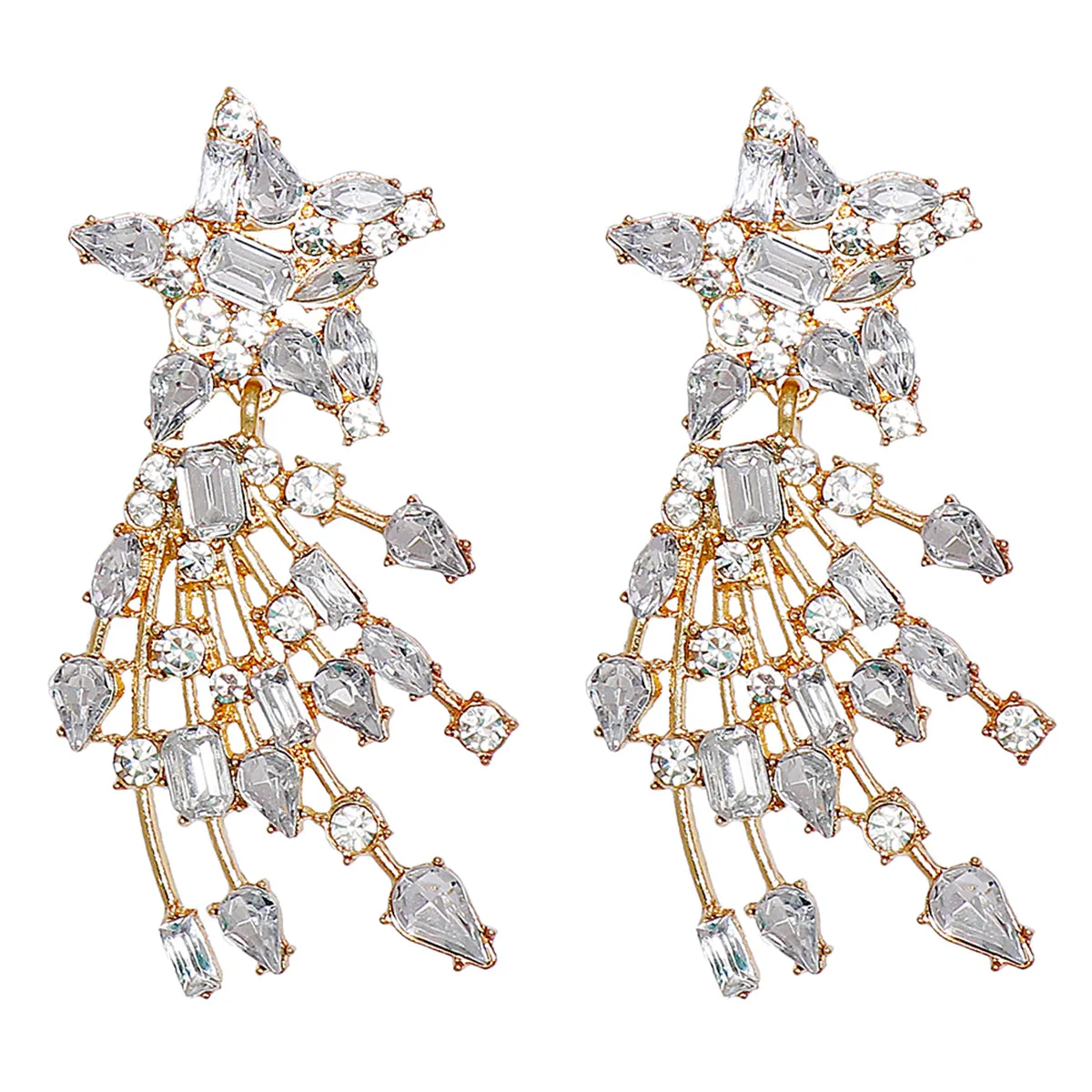 Crystal & Cubic Zirconia 18K Gold-Plated Star Drop Earrings