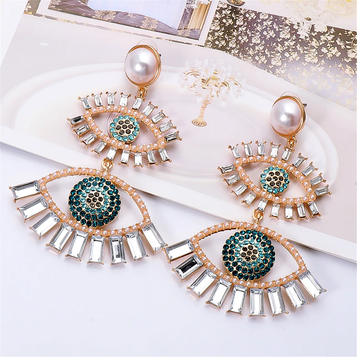 Crystal & Cubic Zirconia Evil Eye Drop Earrings