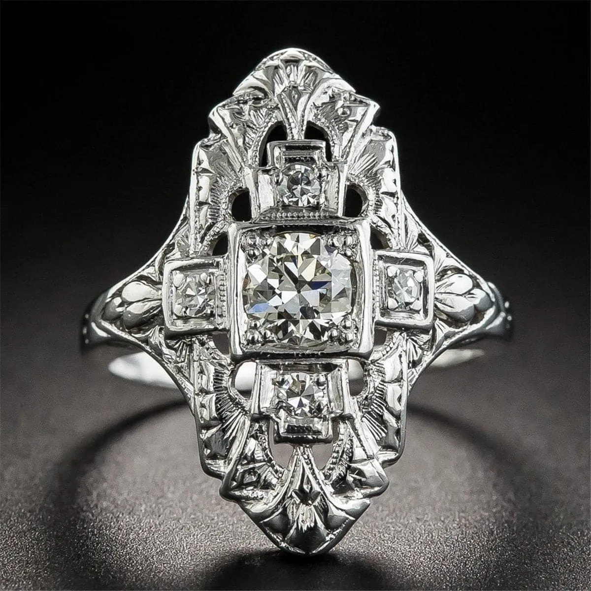 Crystal & Silver-Plated Cross Ring