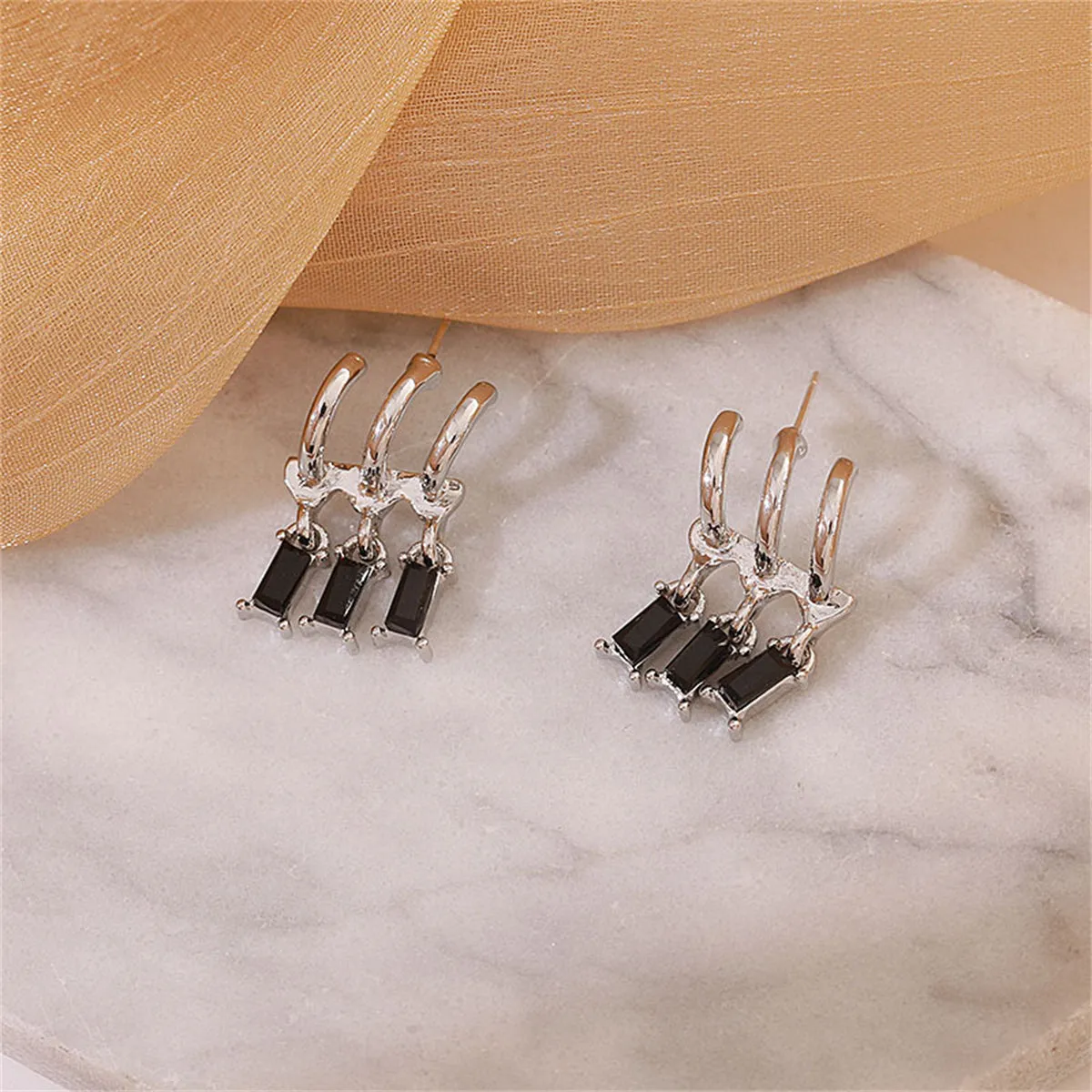 Crystal & Silver-Plated Trio Huggie Earrings
