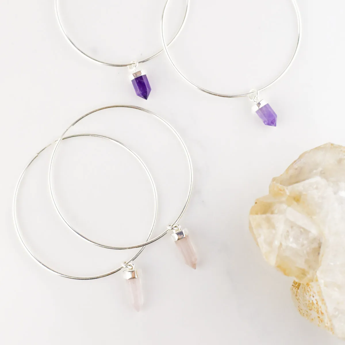 CRYSTAL HOOPS | ROSE QUARTZ