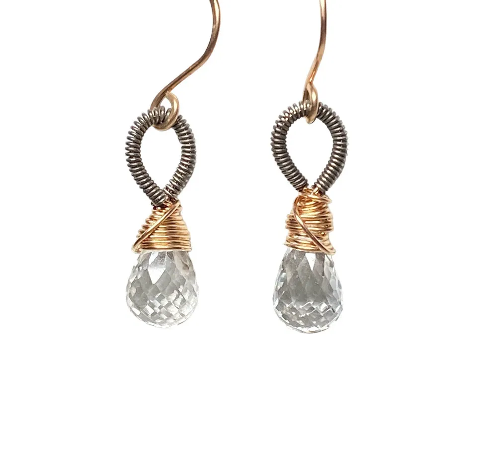Crystal Quartz Rose Gold Mixed Metal Earrings
