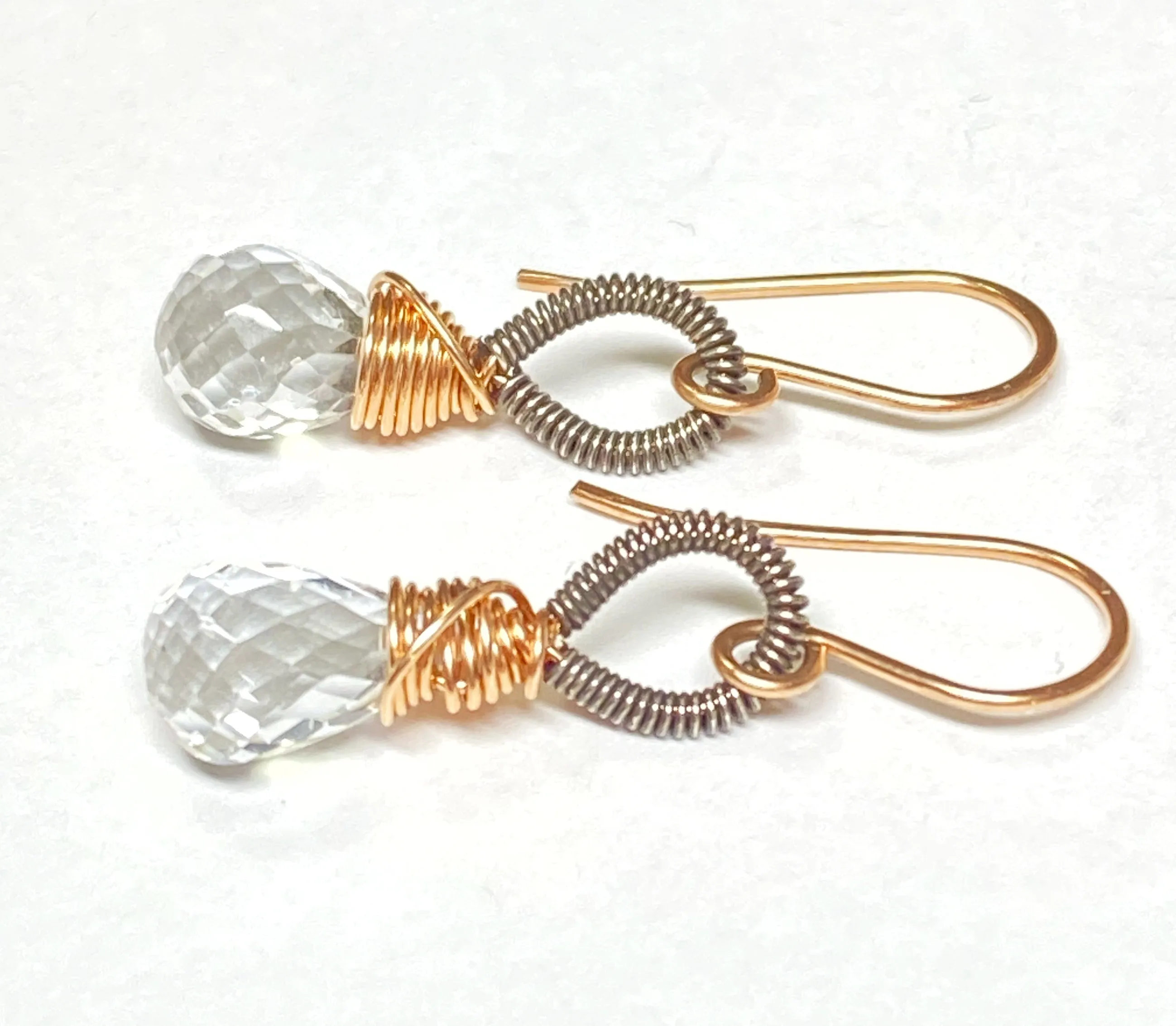 Crystal Quartz Rose Gold Mixed Metal Earrings