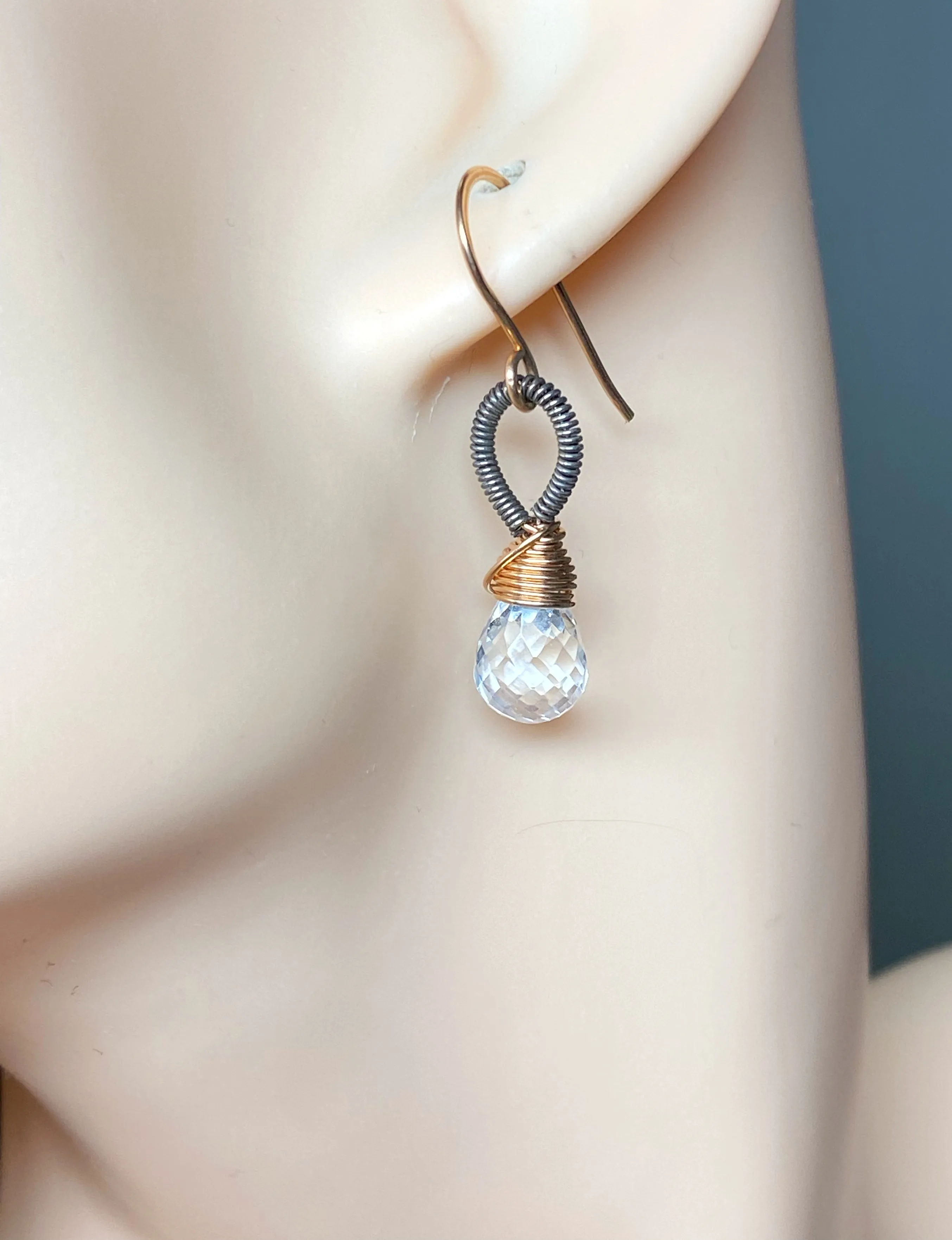 Crystal Quartz Rose Gold Mixed Metal Earrings