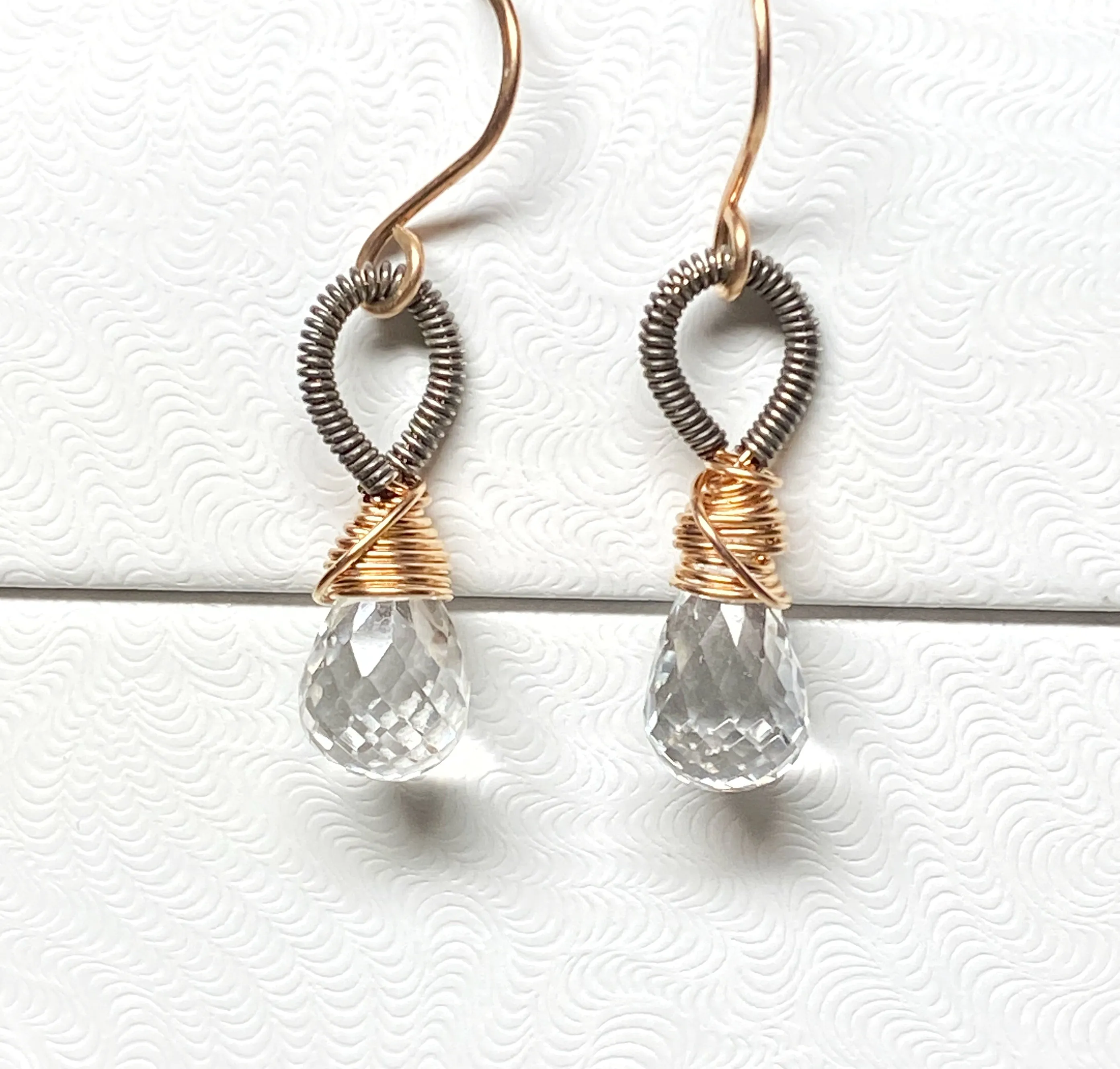 Crystal Quartz Rose Gold Mixed Metal Earrings