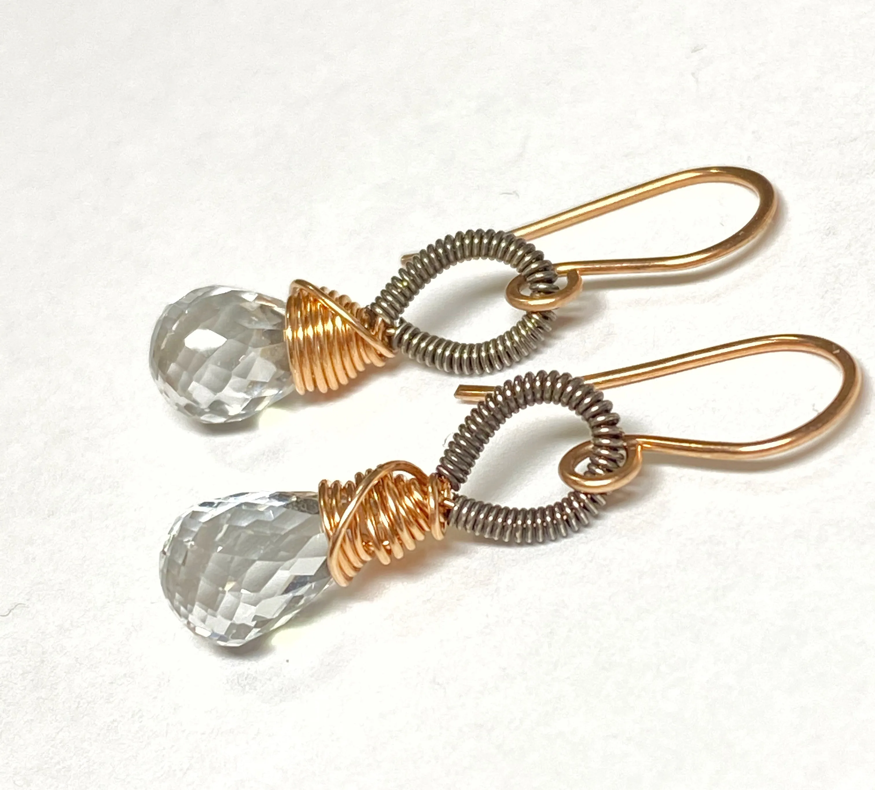 Crystal Quartz Rose Gold Mixed Metal Earrings