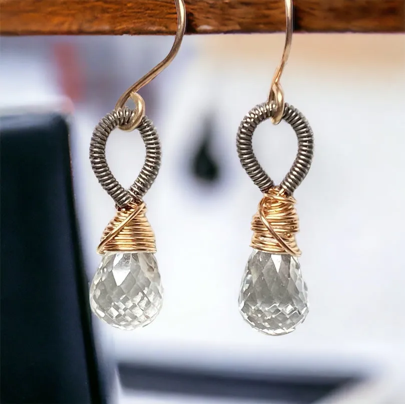 Crystal Quartz Rose Gold Mixed Metal Earrings