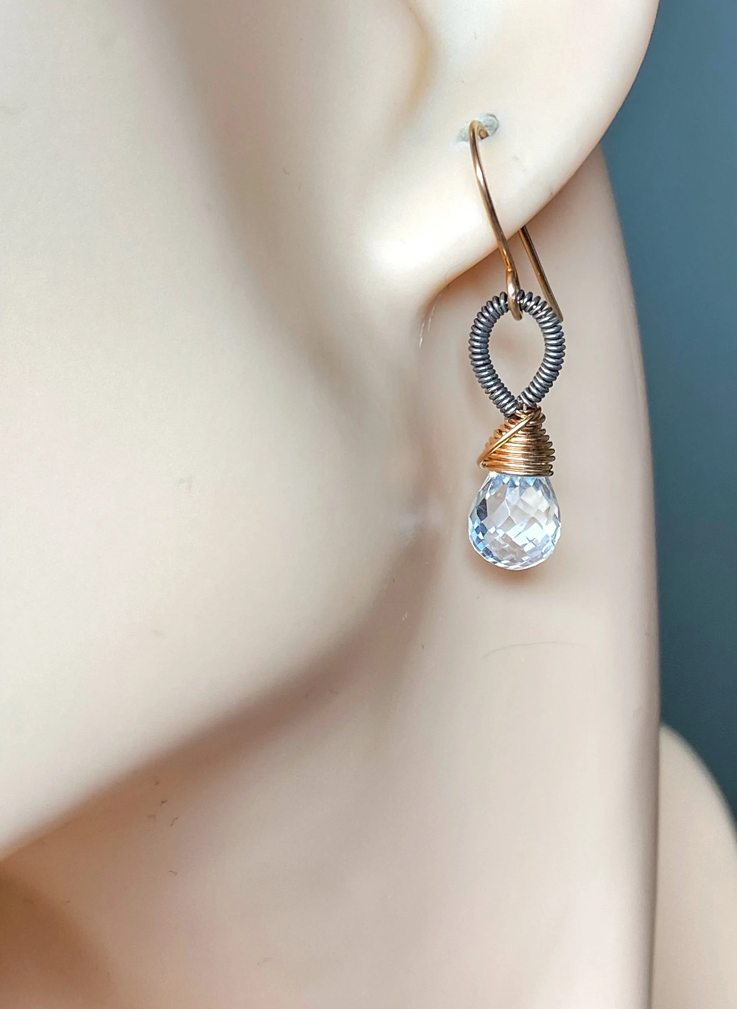 Crystal Quartz Rose Gold Mixed Metal Earrings