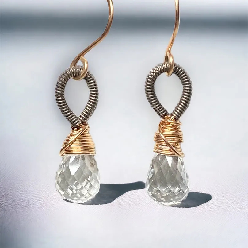 Crystal Quartz Rose Gold Mixed Metal Earrings