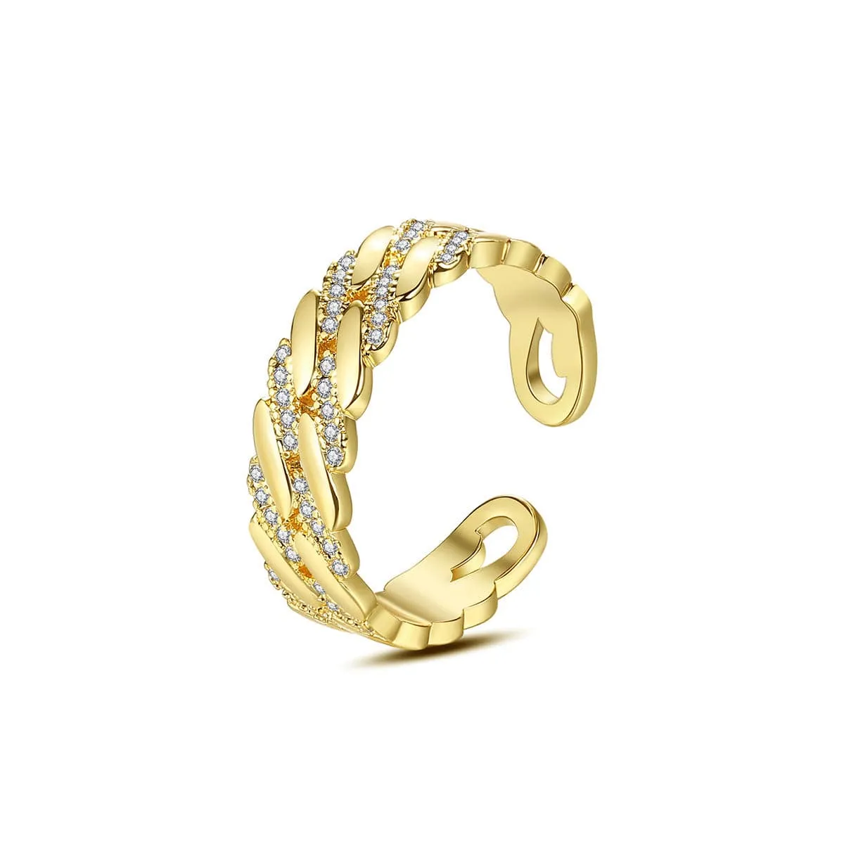 Cubic Zirconia & 18K Gold-Plated Geometric Open Ring