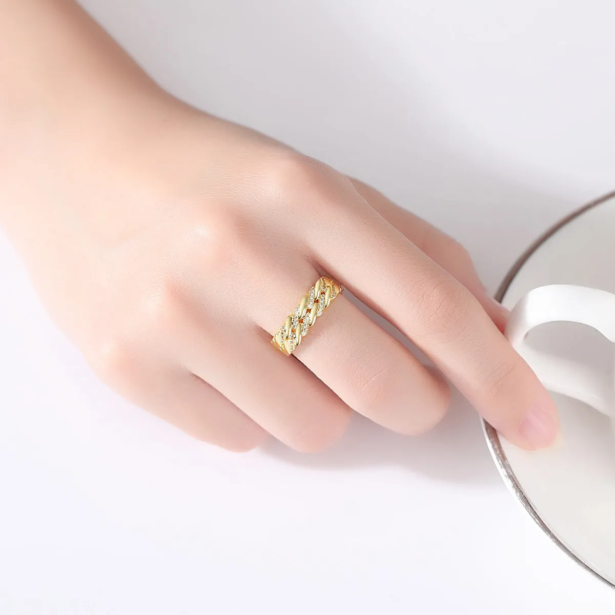 Cubic Zirconia & 18K Gold-Plated Geometric Open Ring