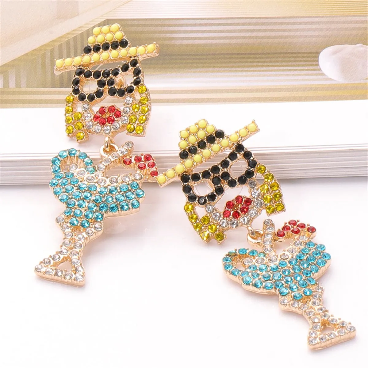 Cubic Zirconia & 18K Gold-Plated Girl Hat Drop Earrings