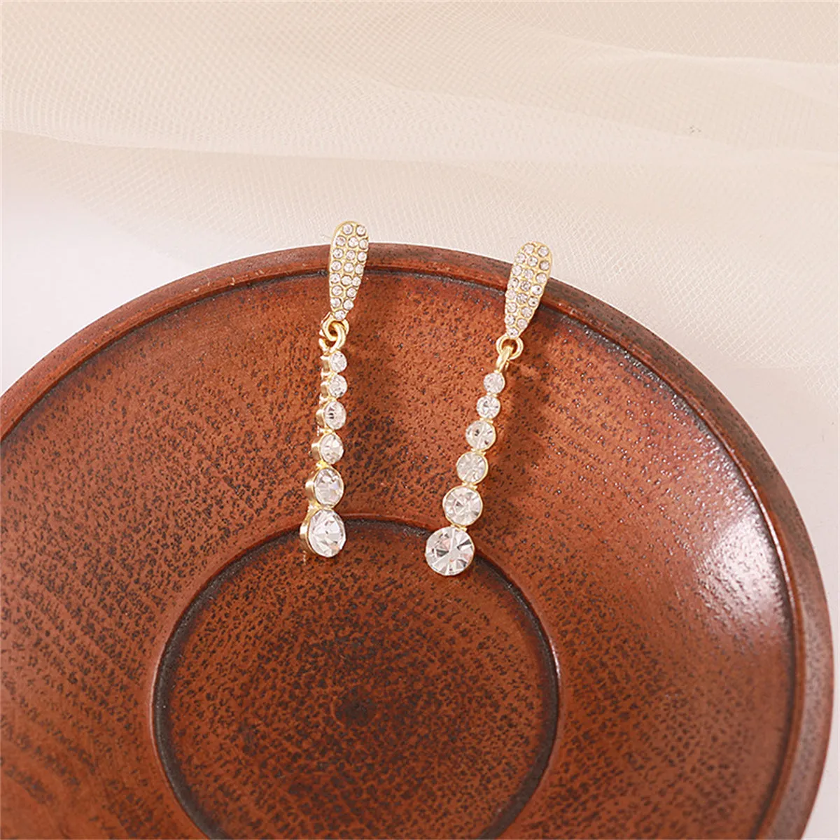 Cubic Zirconia & 18K Gold-Plated Graduated Bar Drop Earrings