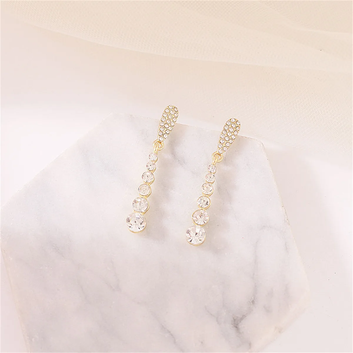 Cubic Zirconia & 18K Gold-Plated Graduated Bar Drop Earrings
