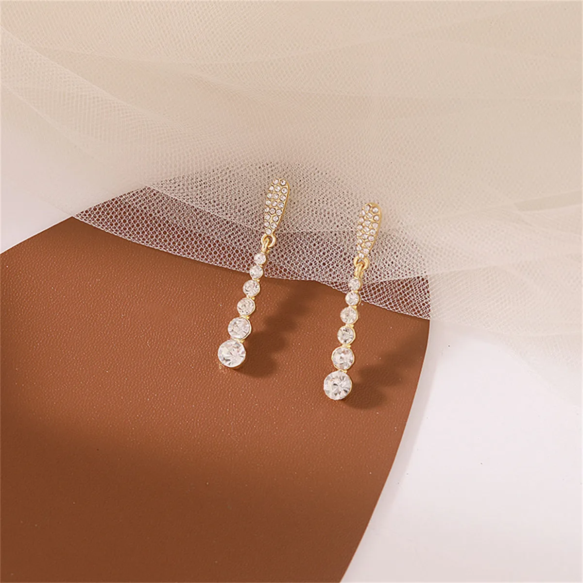Cubic Zirconia & 18K Gold-Plated Graduated Bar Drop Earrings