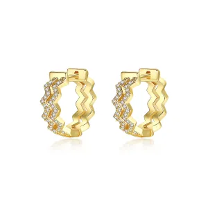 Cubic Zirconia & 18K Gold-Plated Layered Wave Huggie Earrings