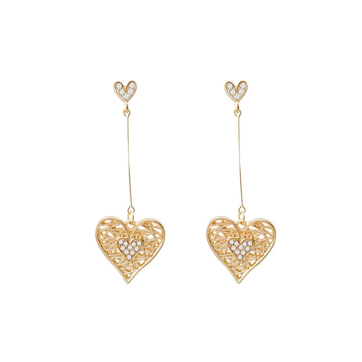 Cubic Zirconia & 18K Gold-Plated Openwork Heart Drop Earrings