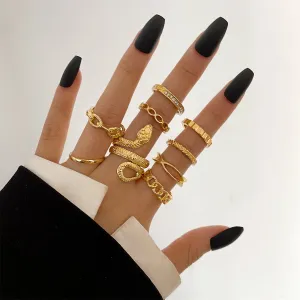 Cubic Zirconia & 18K Gold-Plated Snake Chain Ring Set