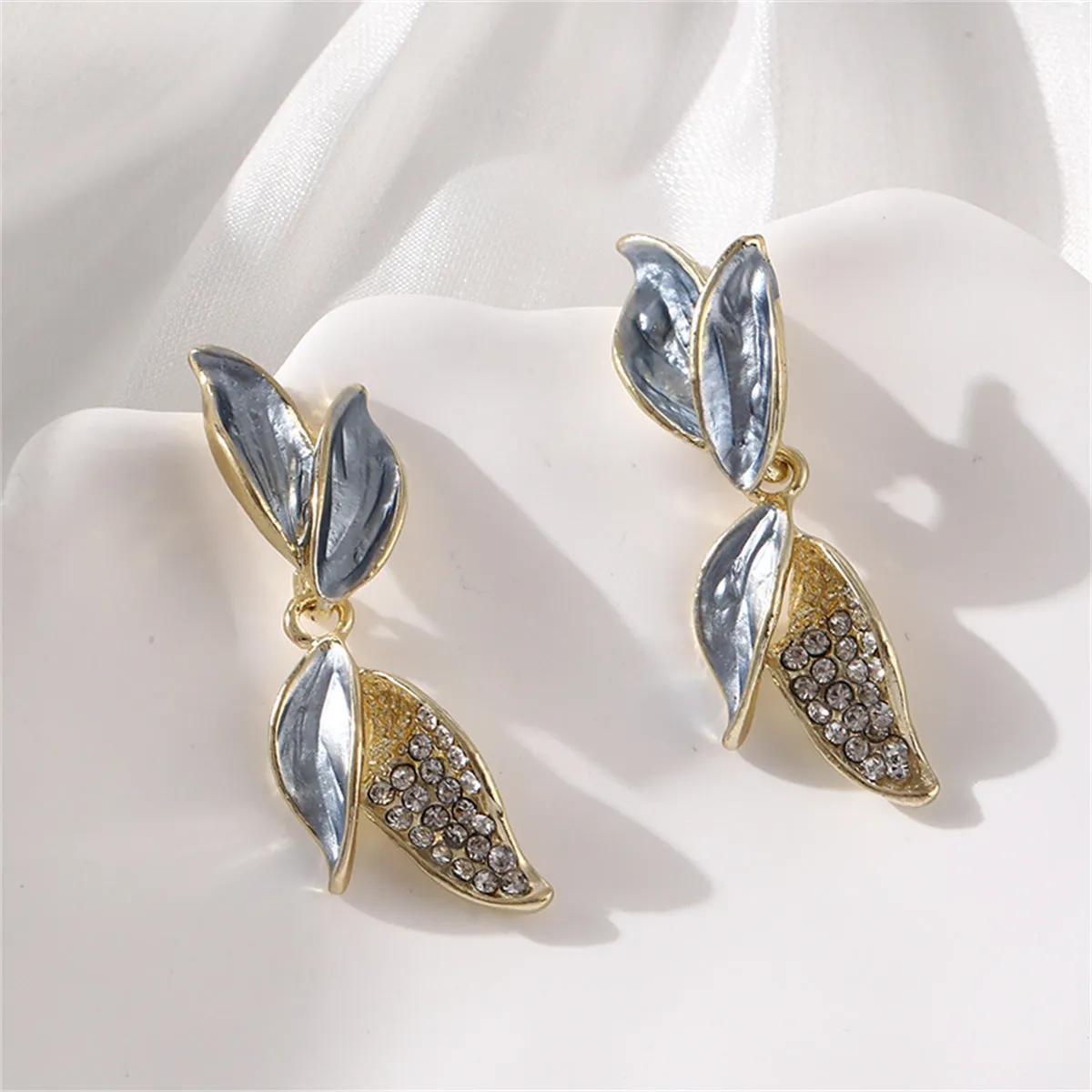 Cubic Zirconia & Enamel 18K Gold-Plated Leaves Drop Earrings
