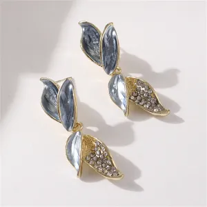 Cubic Zirconia & Enamel 18K Gold-Plated Leaves Drop Earrings