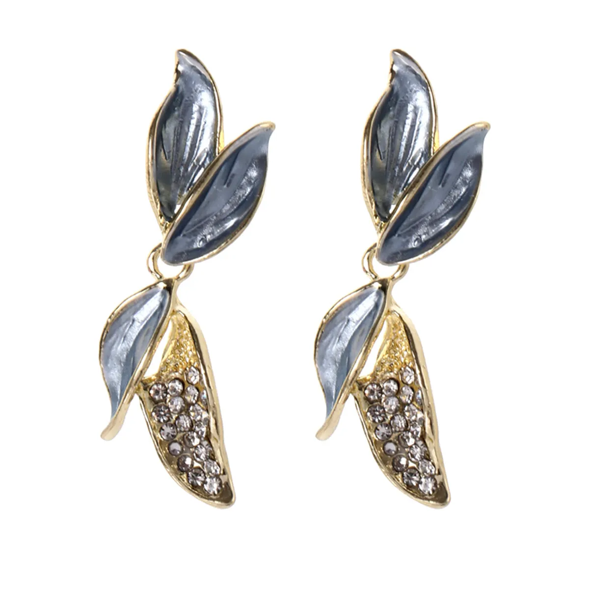 Cubic Zirconia & Enamel 18K Gold-Plated Leaves Drop Earrings