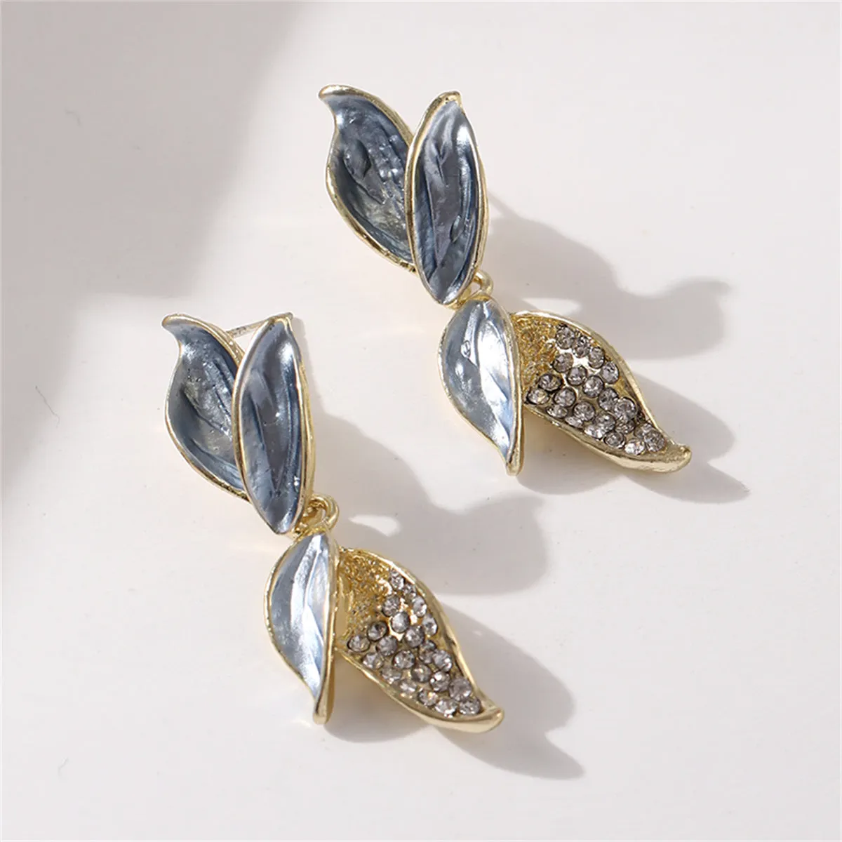 Cubic Zirconia & Enamel 18K Gold-Plated Leaves Drop Earrings