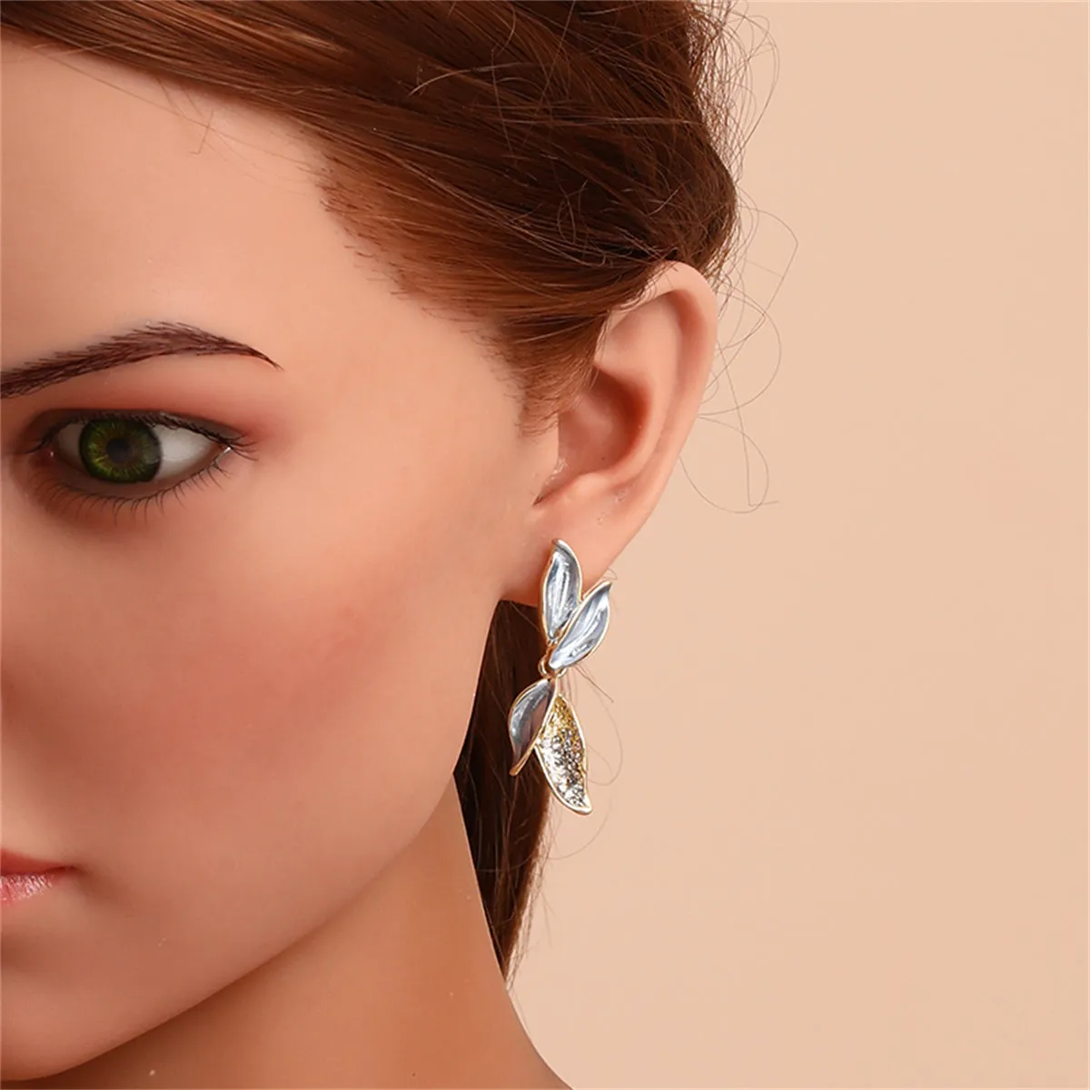 Cubic Zirconia & Enamel 18K Gold-Plated Leaves Drop Earrings