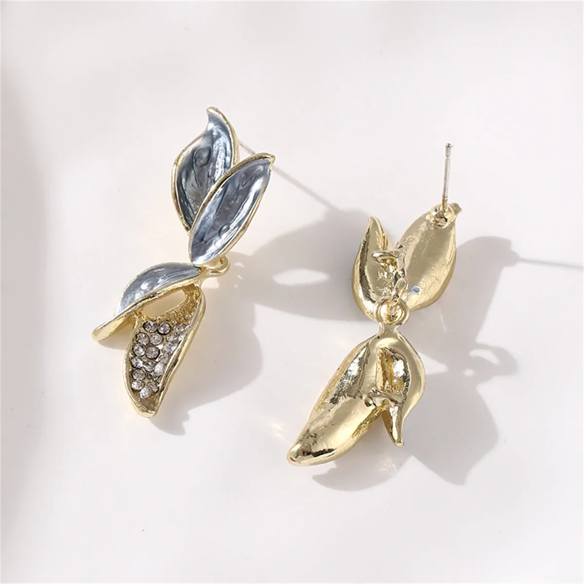 Cubic Zirconia & Enamel 18K Gold-Plated Leaves Drop Earrings