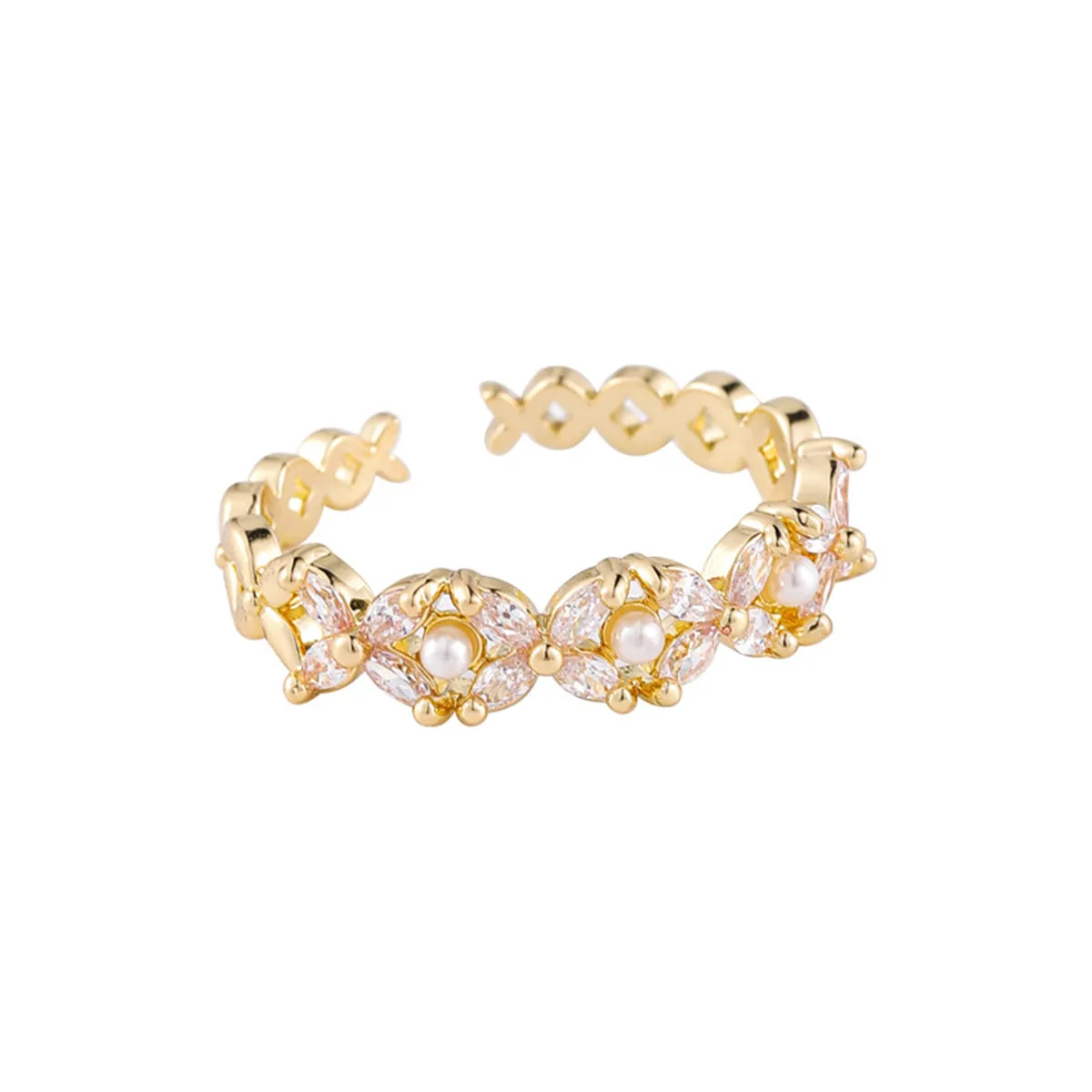Cubic Zirconia & Pearl 18k Gold-Plated Flower Band