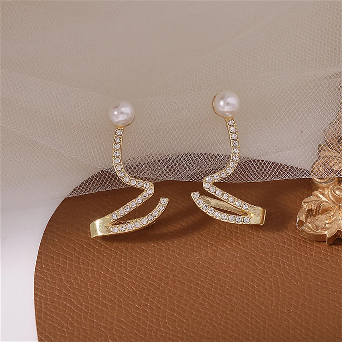 Cubic Zirconia & Pearl 18K Gold-Plated Wave Drop Earrings