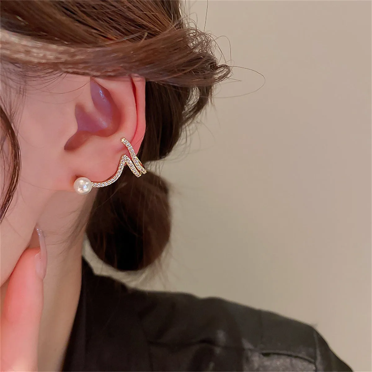 Cubic Zirconia & Pearl 18K Gold-Plated Wave Drop Earrings